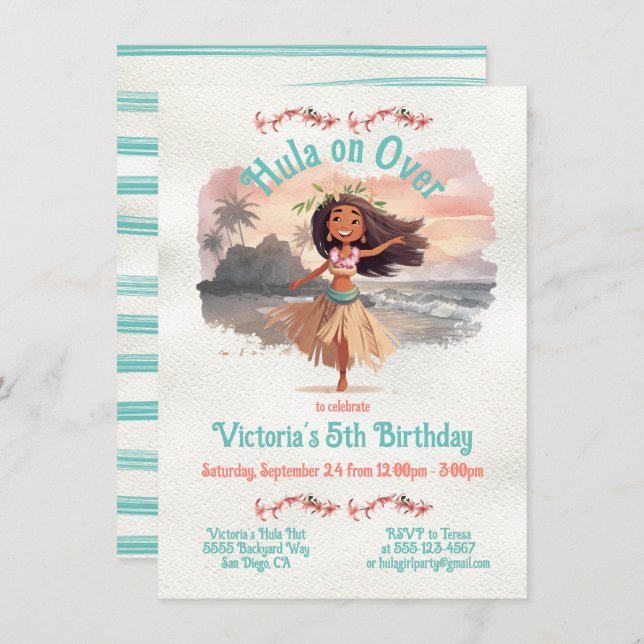 Tropical Hula Girl Birthday Party Invitation (Front/Back)