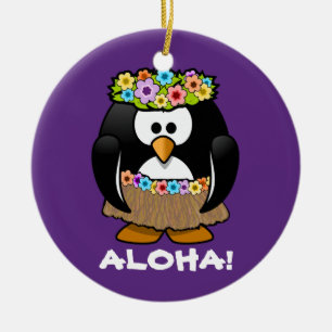 Tropical Hula Hawaiian Penguin Ceramic Tree Decoration