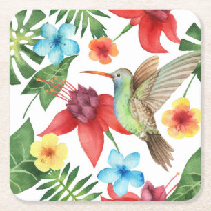 Tropical Hummingbird 2 Square Paper Coaster