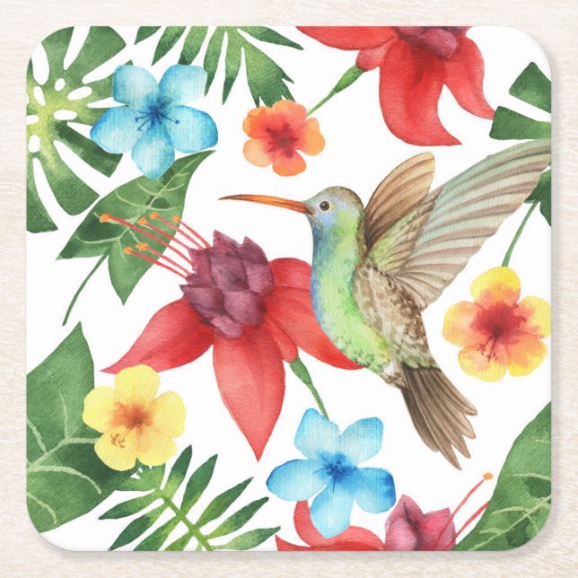 Tropical Hummingbird 2 Square Paper Coaster (Front)