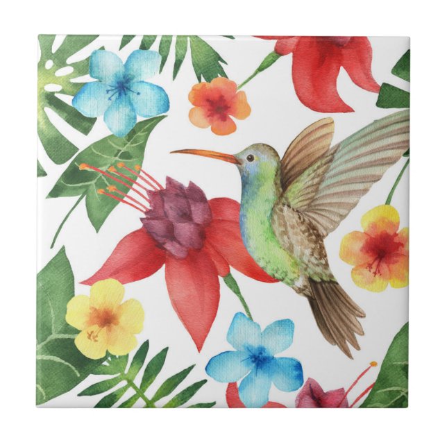 Tropical Hummingbird Ceramic Tile (Front)