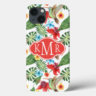 Tropical Hummingbird   Monogram iPhone 13 Case