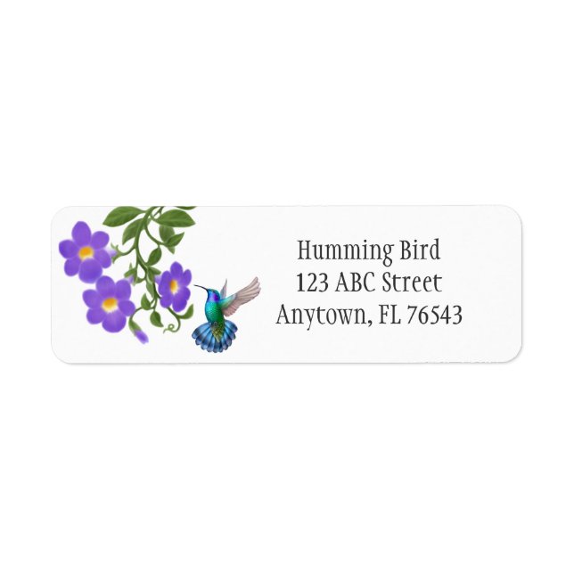 Tropical Hummingbird on Thunbergia Flowers L Return Address Label (Front)
