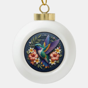 Tropical Hummingbird Ornament – Colorful Floral