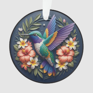 Tropical Hummingbird Ornament – Colorful Floral