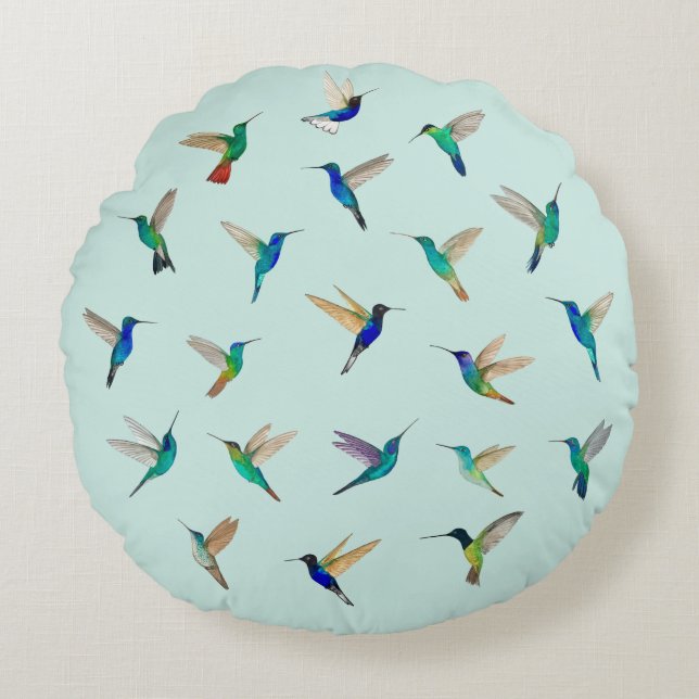 Tropical Hummingbirds Round Cushion (Front)
