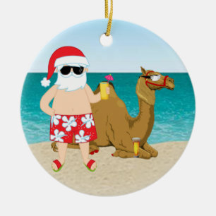 Tropical Hump Day Camel Santa Christmas Ornament
