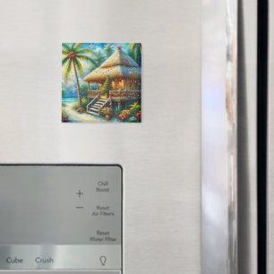 Tropical Hut Christmas Palm Tree Beach Lights Magnet