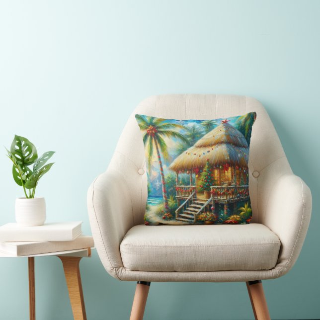 Tropical Hut Christmas Palm Tree Beach Seasonal Cushion (Chair)