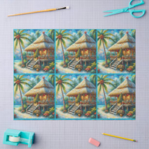 Tropical Hut Christmas Palm Tree Decoupage Tissue Paper