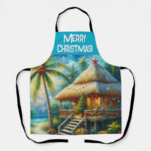 Tropical Hut Christmas Palm Tree Personalized Apron