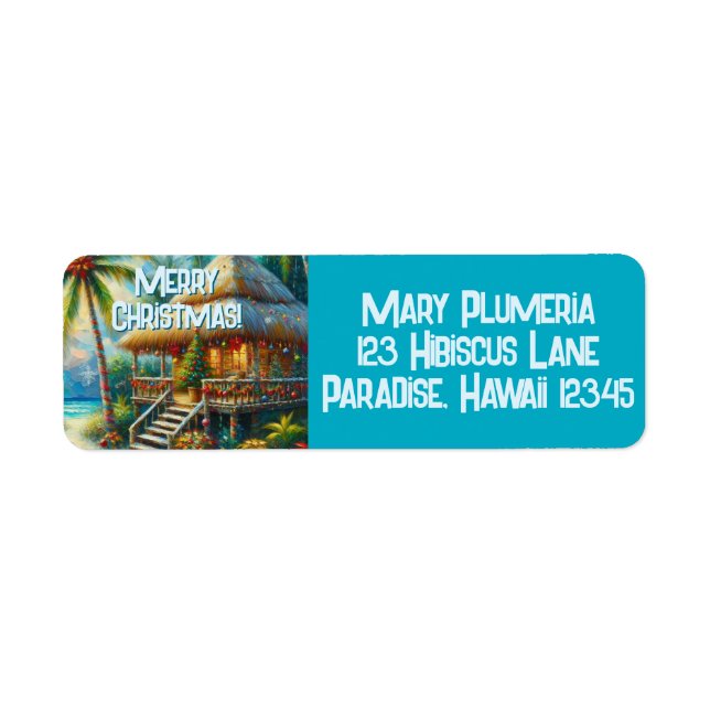 Tropical Hut Christmas Palm Tree Return Address Label (Front)