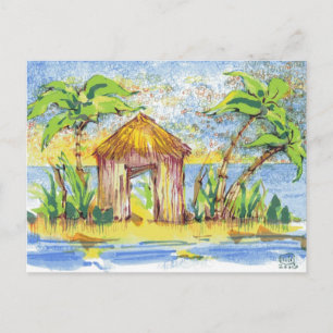 Tropical Hut Pop Art Postcard