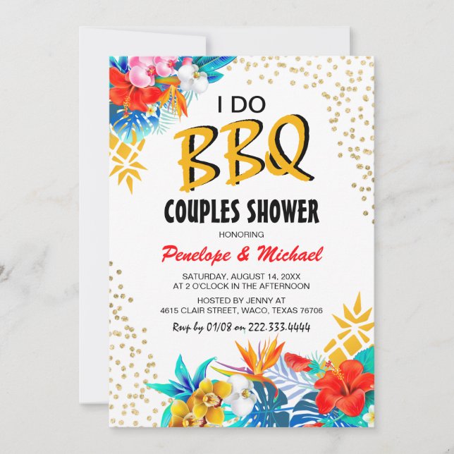 Tropical 'I DO BBQ' Couples Shower Invitation (Front)