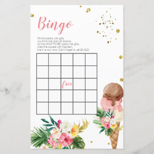 Tropical Ice cream Bridal Shower Bingo Game