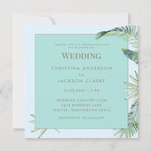 Tropical Icy Blue & Turquoise Square Wedding Invitation