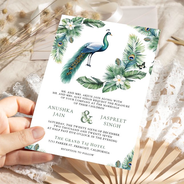 Tropical Indian Peacock Floral All in One Wedding Invitation (Creator Uploaded)
