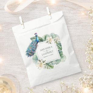 Tropical Indian Peacock Floral Wedding Favour Bag