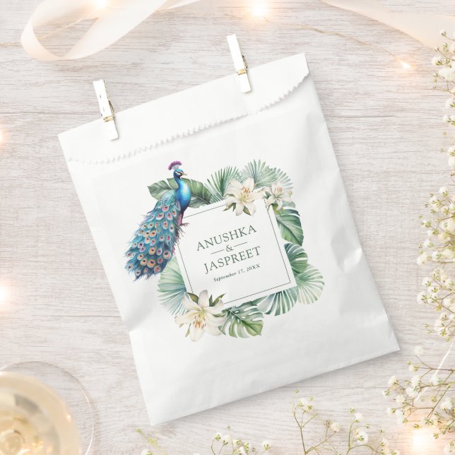 Tropical Indian Peacock Floral Wedding Favour Bag (Clipped)