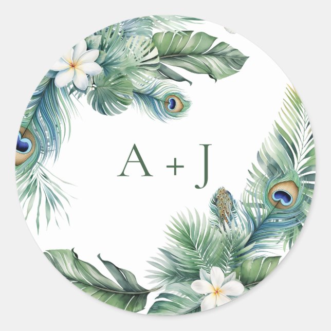 Tropical Indian Peacock Wedding Envelope Seal (Front)