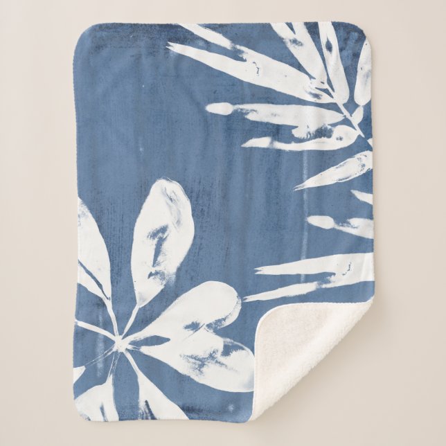Tropical Indigo Impressions - Tropical Greenery Sherpa Blanket (Front)