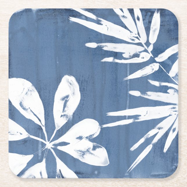 Tropical Indigo Impressions - Tropical Greenery Square Paper Coaster (Front)