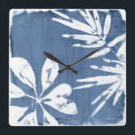 Tropical Indigo Impressions - Tropical Greenery Square Wall Clock<br><div class="desc">Tropical Indigo Impressions III by June Erica Vess. Features tropical greenery against an indigo-coloured background.</div>