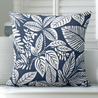 Tropical Indigo Navy Throw Pillow