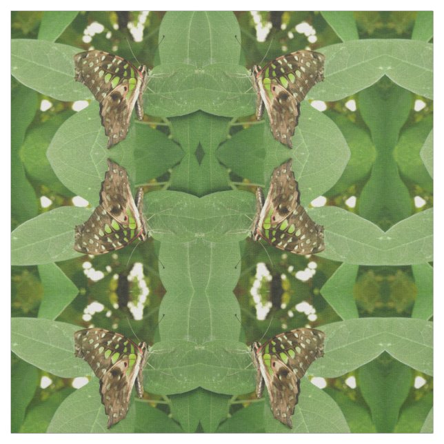 Tropical Iridescent Green Butterfly Patterned Fabric (Swatch)