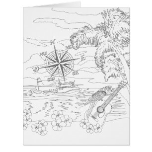 Tropical Island Adult Colouring Big Card
