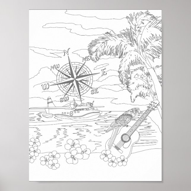 Tropical Island Adult Colouring Poster (Front)