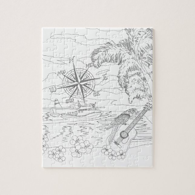 Tropical Island Adult Colouring Puzzle (Vertical)