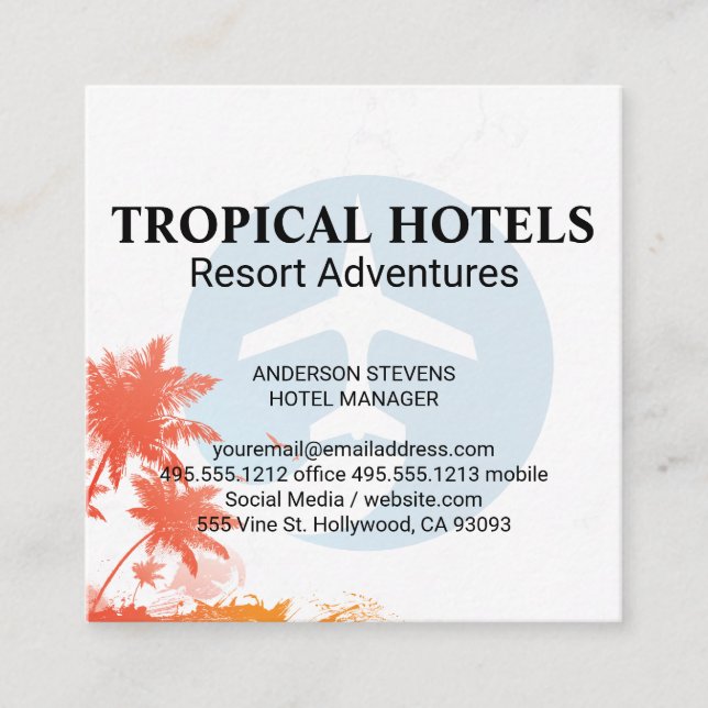 Tropical Island Aeroplane Icon Square Business Card (Front)