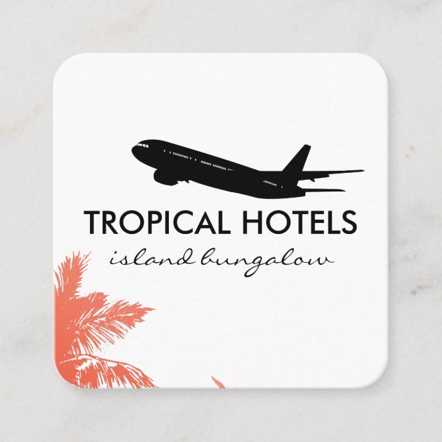 Tropical Island Aeroplane Icon Travel Agent Square Business Card (Front)