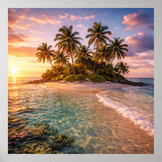 Tropical Island at Sunset Poster