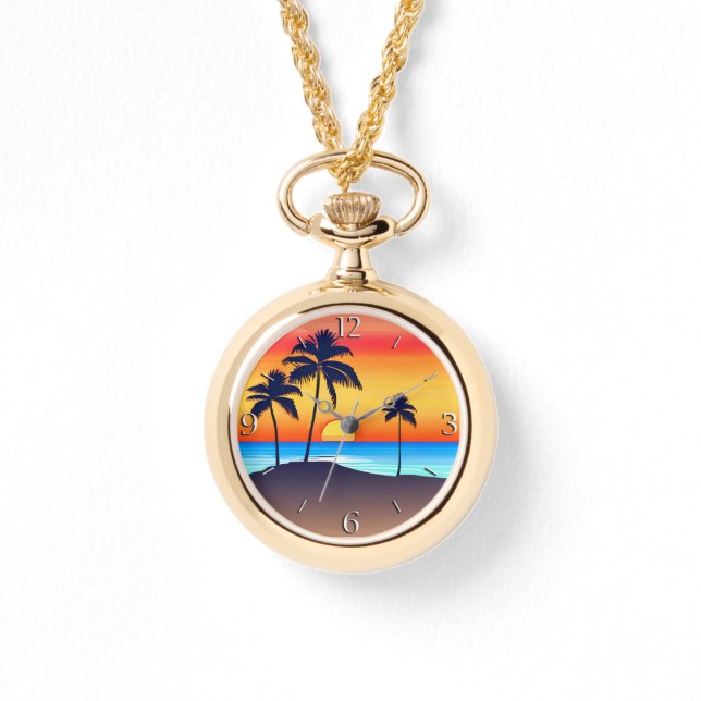 Tropical Island at Sunset with Palm Trees Watch (Front)