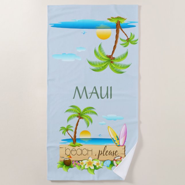 Tropical Island Beach - Beach Please & Your Text Towel (Front)