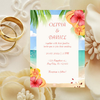 Tropical Island Beach Floral Wedding Invitation