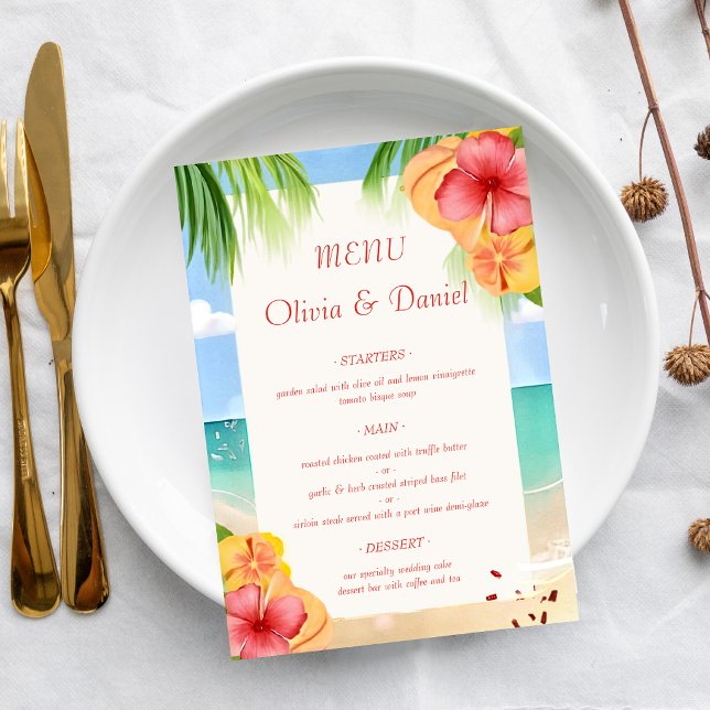 Tropical Island Beach Floral Wedding  Menu (Creator Uploaded)