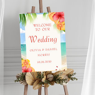 Tropical Island Beach Floral Wedding Sign