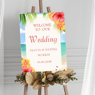 Tropical Island Beach Floral Wedding Sign