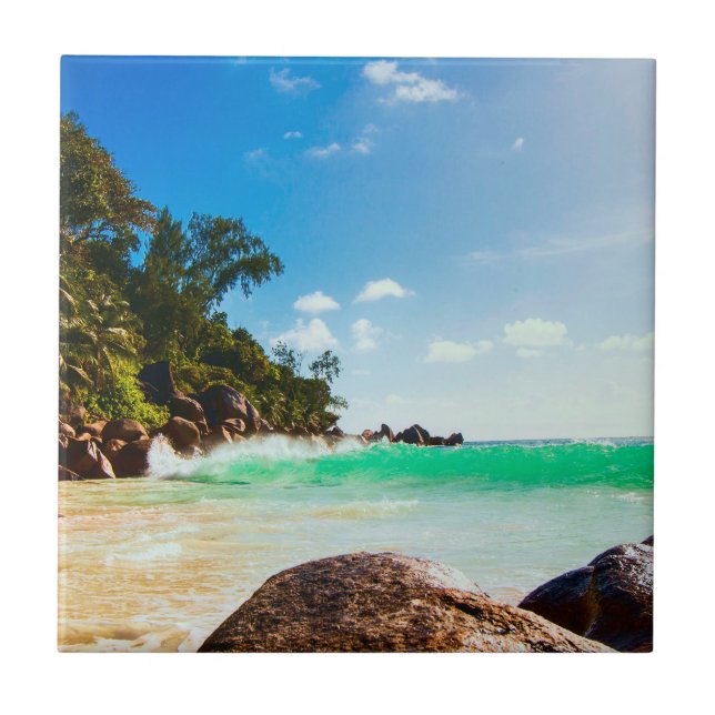 Tropical Island Beach Getaway Ceramic Tile (Front)
