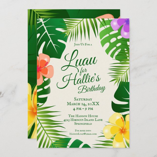 Tropical Island Beach Luau Birthday Invitation (Front/Back)