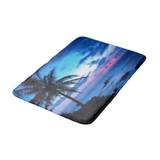 Tropical Island Beach Ocean Pink Blue Sunset Photo Bath Mat