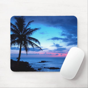 Tropical Island Beach Ocean Pink Blue Sunset Photo Mouse Pad