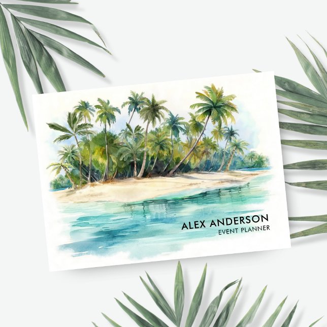 Tropical Island Beach Palm Tree Business Card (Creator Uploaded)