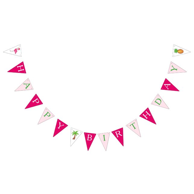 Tropical Island Beach Palm Tree Flamingo Birthday Bunting (All)