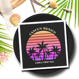 Tropical Island Beach Palm Tree Pink Black Party Napkin