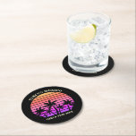 Tropical Island Beach Palm Tree Pink Black Party Round Paper Coaster<br><div class="desc">Cool hot pink and black palm tree party paper coasters for a girls trip to a tropical island. Features beautiful palm trees in front of a pretty pink beach sunset. Perfect custom accessory for your cruise or summer trip to the sea.</div>