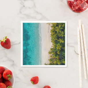 Tropical Island Beach Palm Trees Aqua Blue Ocean Napkin